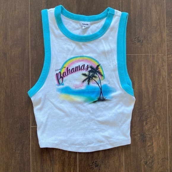 Garage White Bahamas Graphic Cropped Tank size XS - Picture 2 of 9